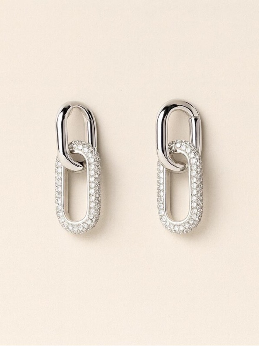 Vintage Silver Crystal Link Hoop Earrings